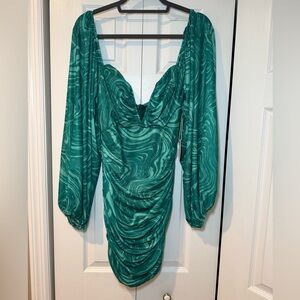 Green Stretch Body Con Swirl Dress